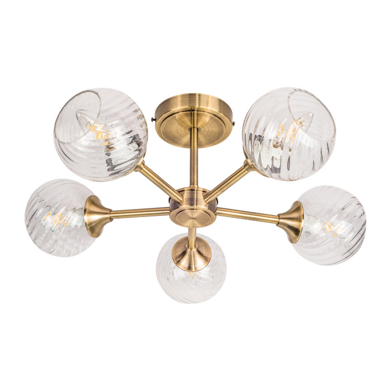Aamilah Glass Semi Flush Mount, Antique Brass