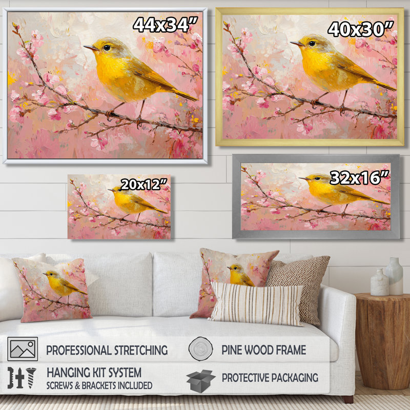 Songbird In Melody Summer Tree IV - oiseau, art mural, Cadre simple, Noir, H 12 po x l 20 po