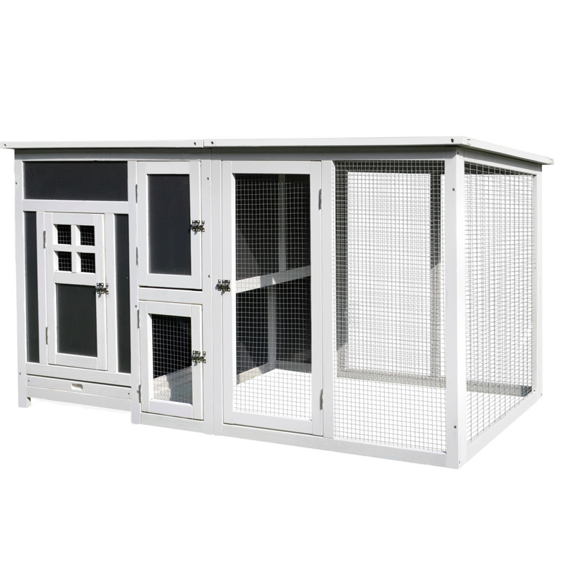 63" Chicken House With Run Area, Nesting Box, Waterproof Roof, Wooden Construction, Easy Maintenance Outdoor Coop 63", , Breathable