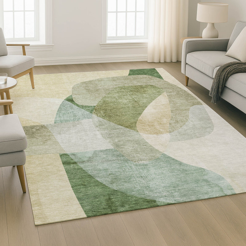 Premium Machine Washable Mayfield Abstract Rug, 8' x 10', Aloe