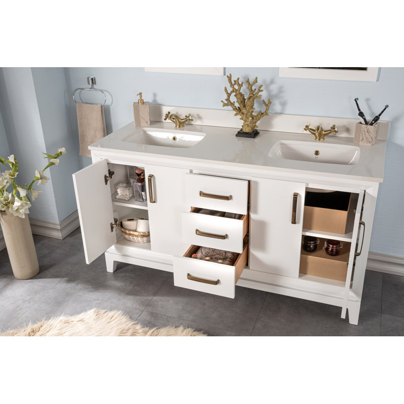 Ensemble de meuble-lavabo double 59 po avec miroir Ahseem, Blanc