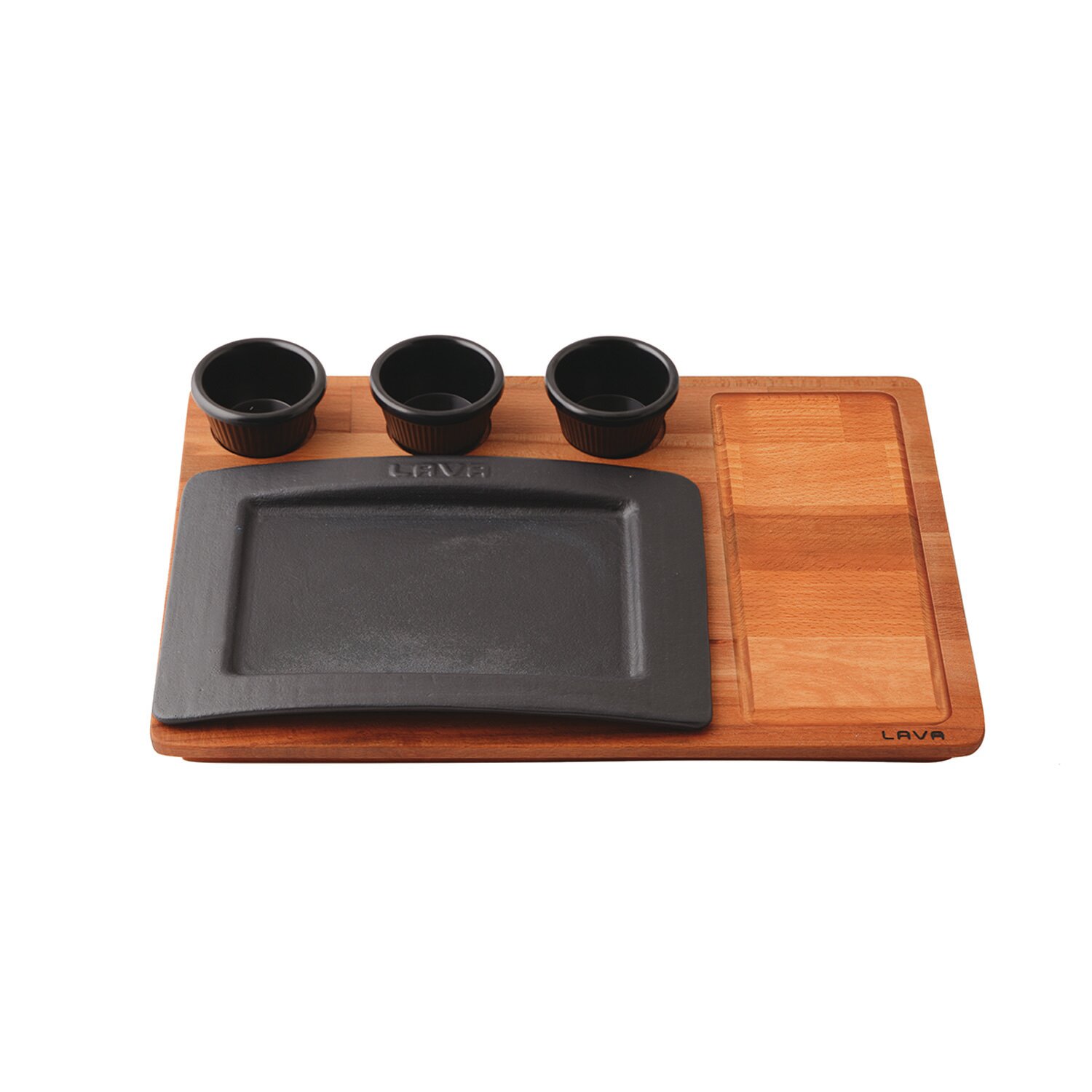 https://assets.wfcdn.com/im/09567291/compr-r85/1829/182951681/lava-cast-iron-8x11-enameled-rectangle-serving-dish-with-beechwood-service-platter-matte-black.jpg