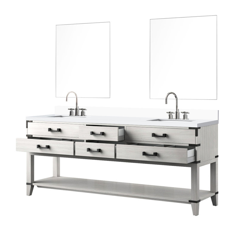 Meuble-lavabo blanc 80 po X P 22 en chêne avec robinet et 36 miroirs doubles polis à la main