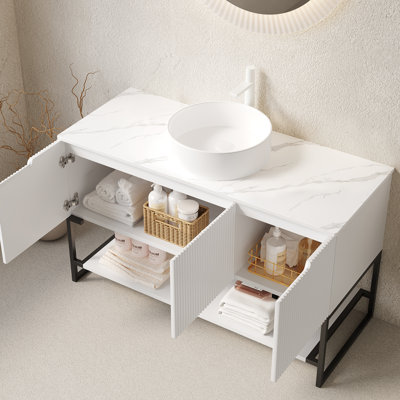 Ensemble de meuble-lavabo et de meuble-lavabo autoportant avec 3 portes et tablette ouverte TULIO