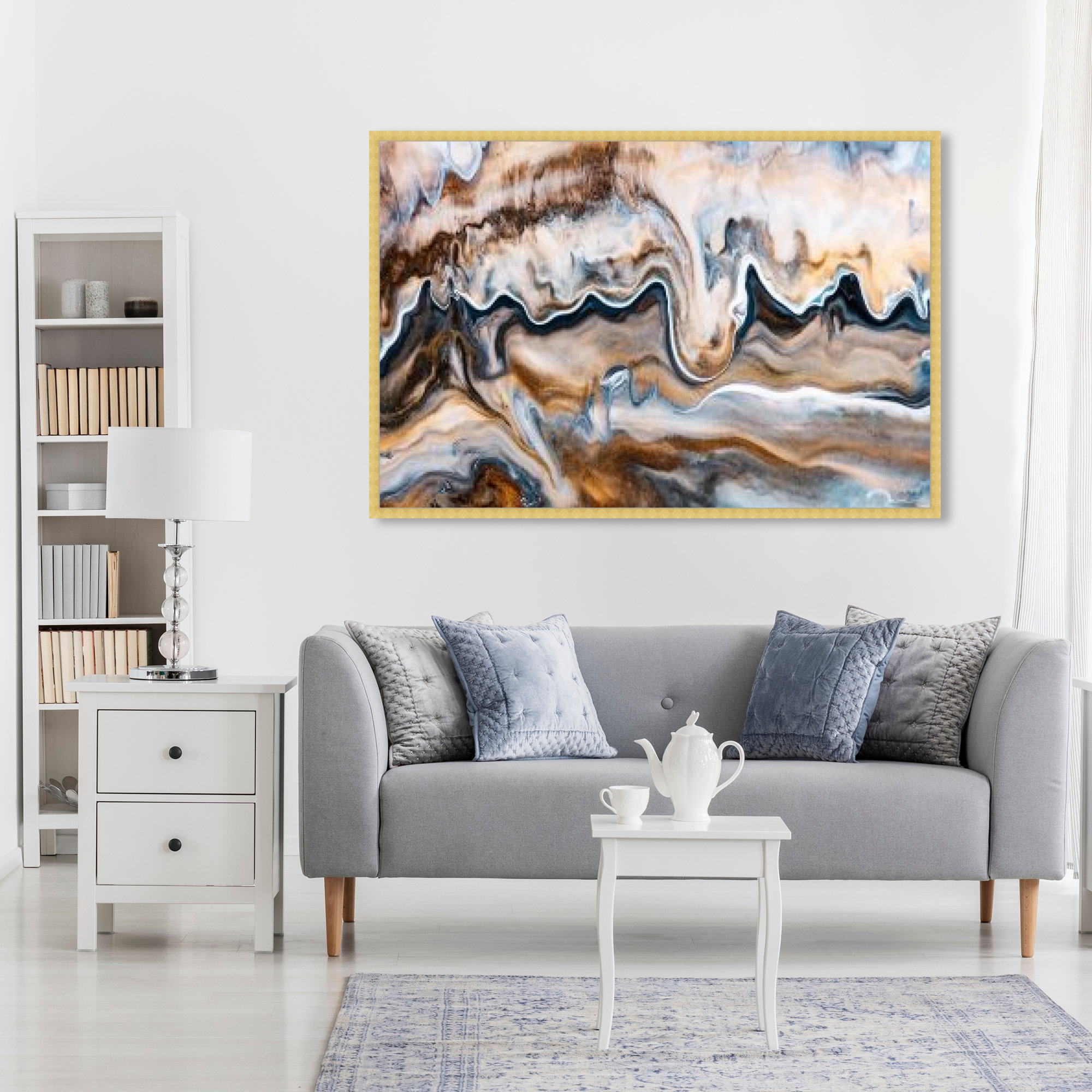 Copper And Blues by Oliver Gal, 38" H x 56" W x 0.5" D, Gold