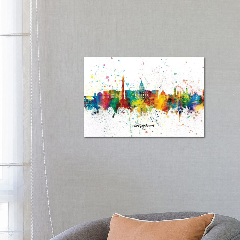 Washington DC Skyline Splash by Michael Tompsett - Wrapped Canvas Gallery-Wrapped Canvas Giclée, 66.04 cm H x 45.72 cm W