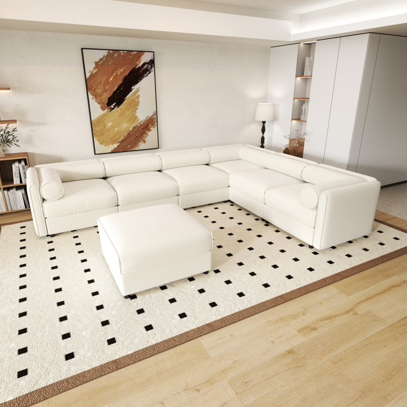 142.5'' Cloud-Soft Chenille L-Shape Sectional Sofas with Ottoman, White