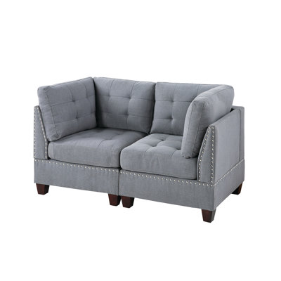 2Pc Modular In Gray, Linen-Like Fabric Chair, 32"X32"X35" H With Wood Frame Autocracy Gray - 2Pc, Chair Primacy
