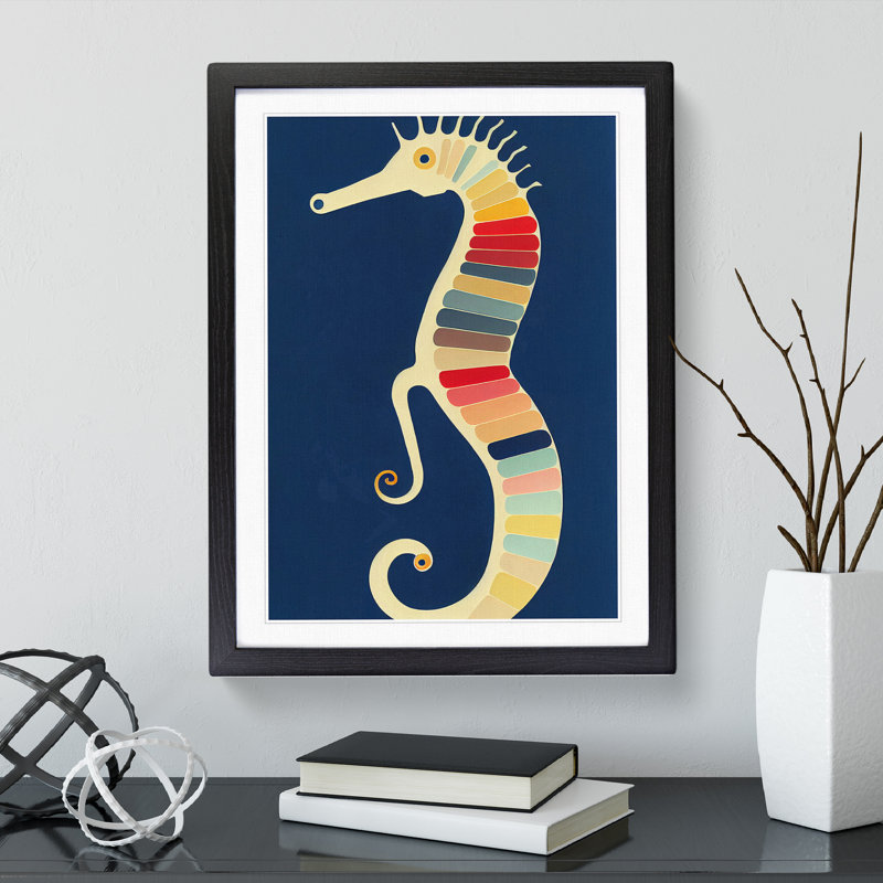Vintage Seahorse Art - Single Picture Frame Print, Black Framed, 64cm H x 46cm W x 2cm D