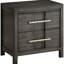Table de chevet grise 1Pc de style transitionnel, 2 tiroirs, plateau doublé de feutre, poignée en bois massif et barre de nickel pour table de chevet décorative contemporaine