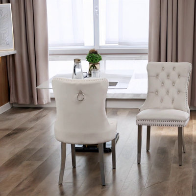 High-End Tufted Solid Wood Contemporary Velvet Upholstered Dining Chair With Chrome Stainless Steel Plating Legs