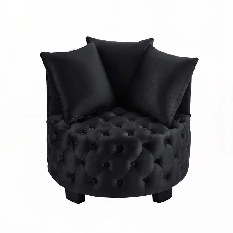 Chaise pivotante rembourrée et capitonnée, Velours noir