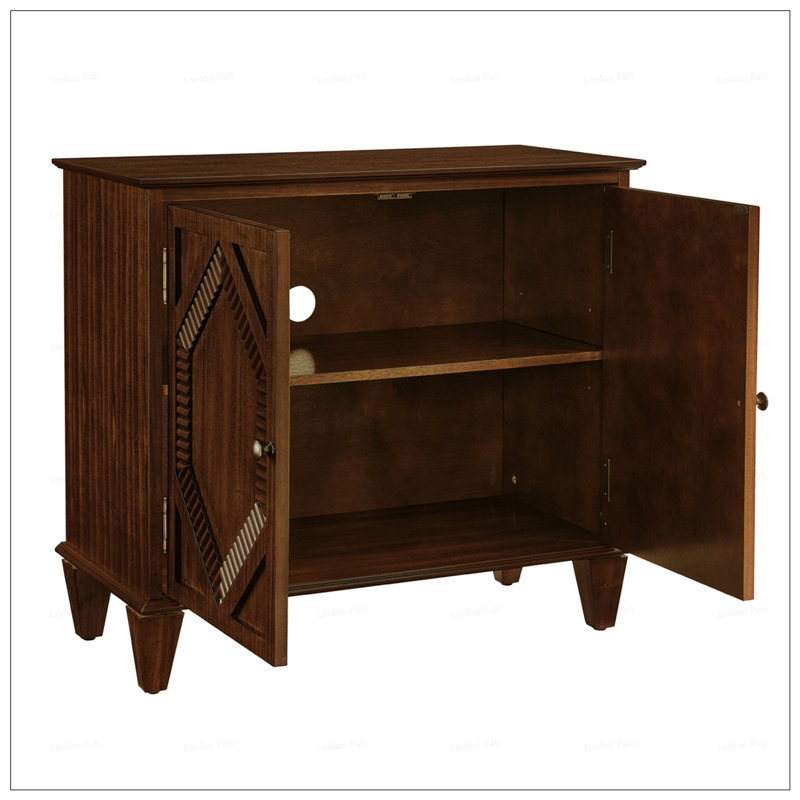 Retro Wooden Sideboard Buffet Cabinet With Storage, Symmetrical Geometric Accent, Media Console For Living And Dining Rooms