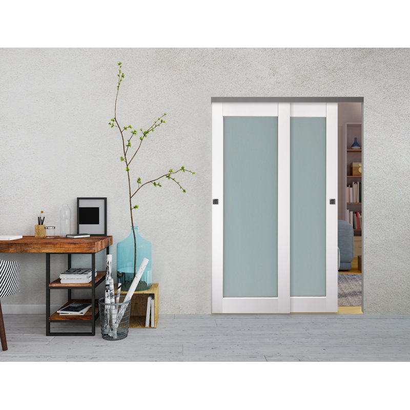 Porte de placard à panneaux et verre coulissant, 80 po x 36 po