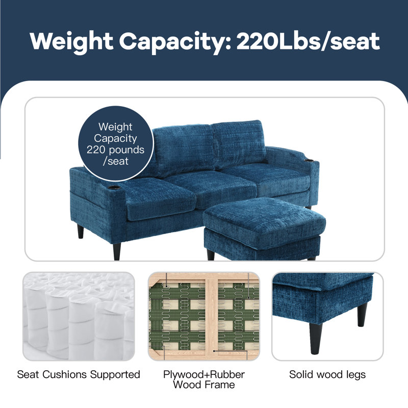 Adylynn Upholstered L-Shaped Sectional, Teal Polyester