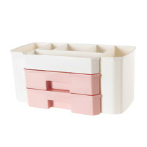 FETCOI Makeup Organizer Comportments Cosmetics Storage Box W/ Drawer Pink  Gift