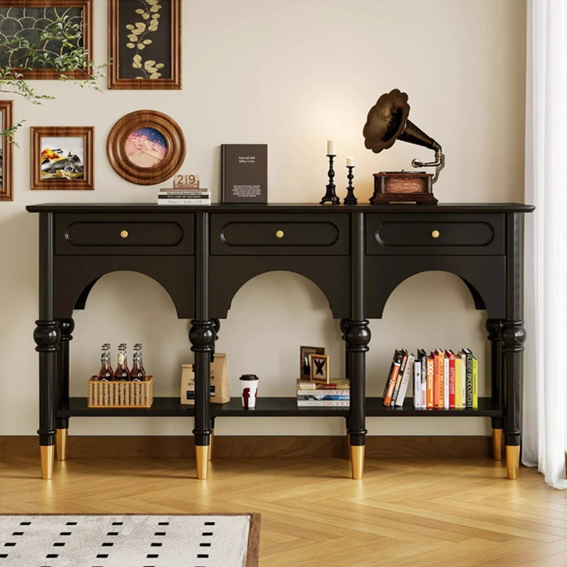 Buffet rétro de style français, H 31,5 po x l 47,2 po x P 13,8 po, Noir