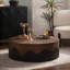 Table basse circulaire en placage texturé écorce véritable avec plateau en noyer élégant et aucun assemblage requis-87121