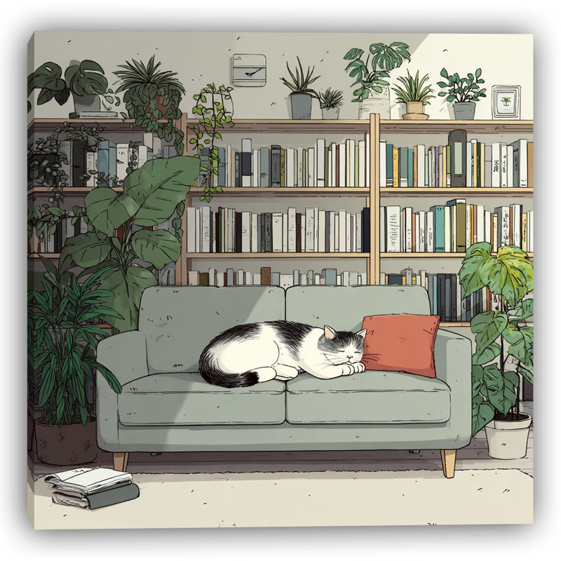 Cozy Sofa Cat II Wrapped Canvas Wall Art, 30" H x 30" W