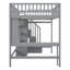 Lit mezzanine double avec bibliothèque, tiroirs, bureau et garde-robe gris