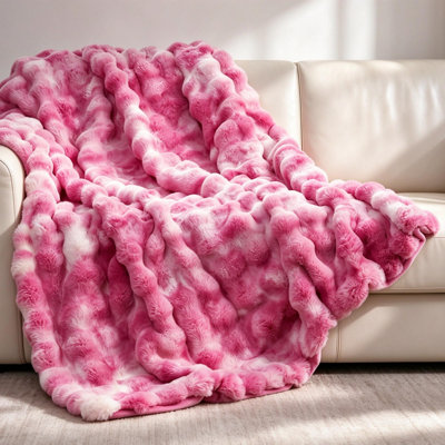 Soft Bubble Faux Fur Throw Blanket Luxury Plush Blankets for Sofa, Couch, Bed, Gift