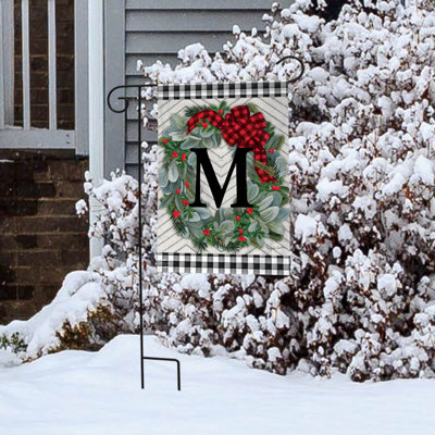 Hiver, couronne, monogramme, lettre M, drapeau de jardin