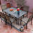 Staghorn 6-Person Metal Patio Dining Set, Rectangular Table with Umbrella Hole & PVC-coated polyester Fabric Chairs