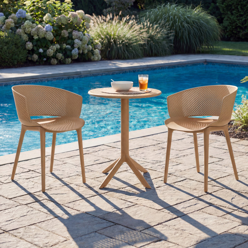 Jexa Outdoor 3-Piece Plastic Bistro Dining Set, Brown Yellow