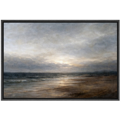 Moody Coastal Shoreline Artwork, Dramatic Ocean Sunset Living Room Pictures, Framed Canvas Giclee Print Wall Art
