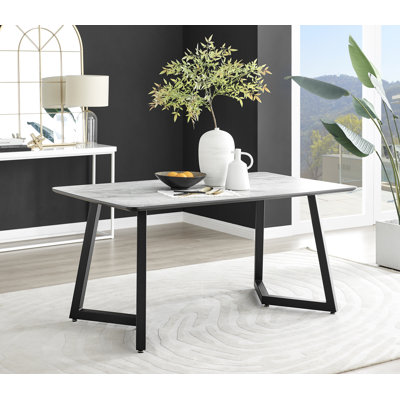 Sleek Industrial Design White Marble Effect Melamine Dining Table 160cm x 90cm