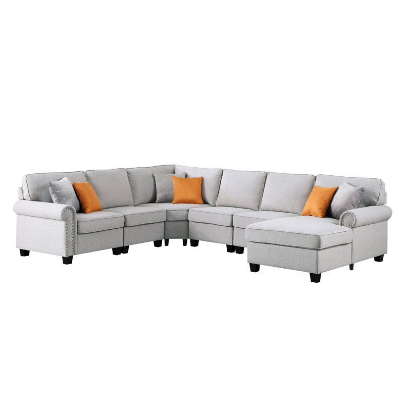 Adur 124" Wide Left Hand Facing Modular Corner Sectional, Light Gray Polyester Blend