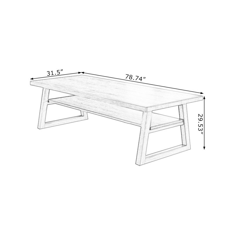 Bureau rectangulaire en bois massif noyer clair, 29.53" H x 78.74" W x 31.5" D