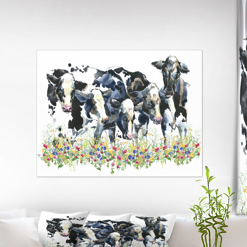 Vache laitière sur fond-reproduction d’art, H 20 po x l 20 po x P 1 po, Toile tendue