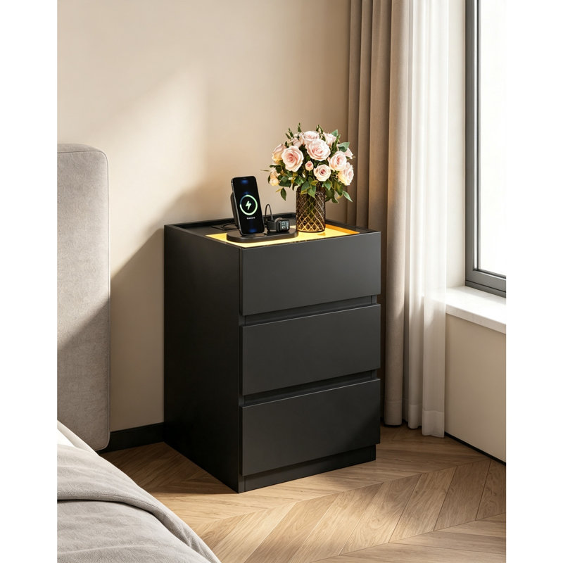 40 cm W Bedside Table, Black