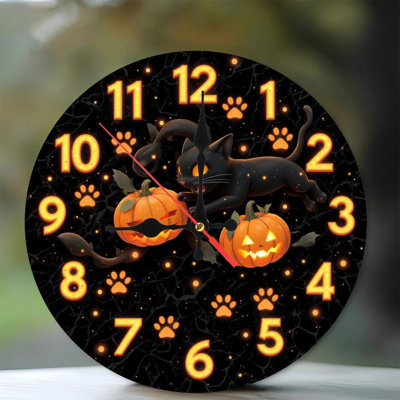 Halloween Cat Clock 