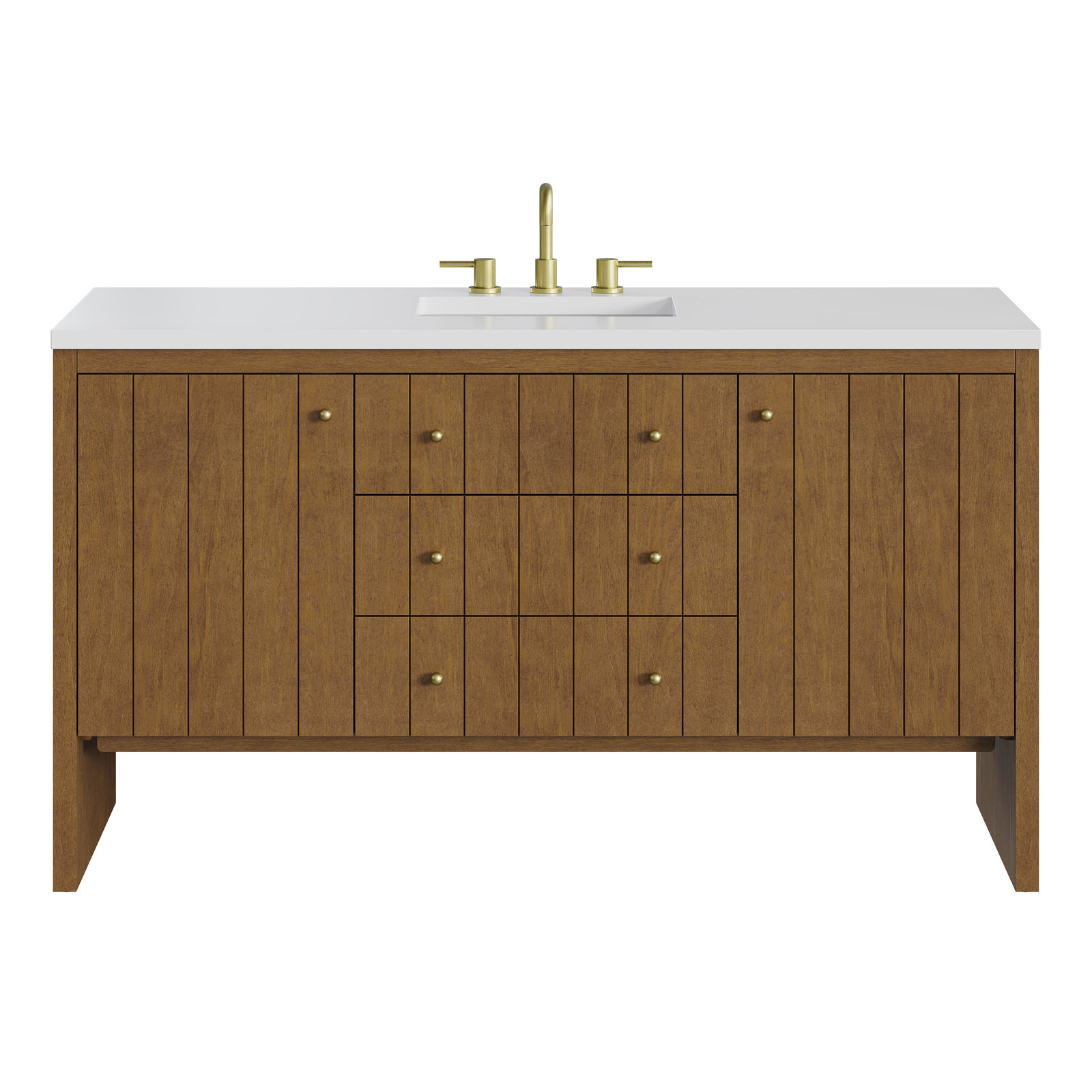 Hudson 60'' Single Bathroom Vanity, Honey Brown, White Zeus, 8" Widespread