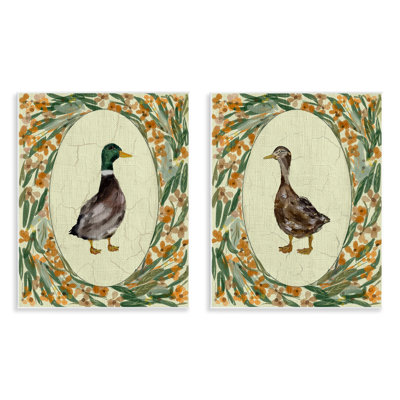 Ensemble de 2 plaques murales Country Floral Duck Portraits, design par Yen