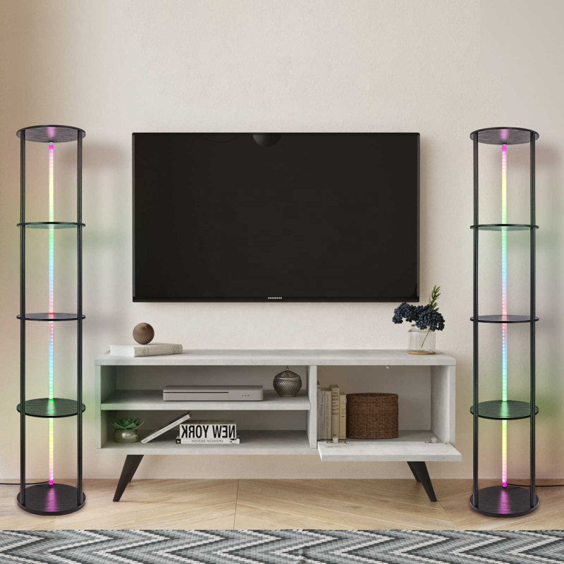 63.6" Floor Lamp With Shelves 5 Tiers Multicolor RGB Led Lamp  App Control Standing Lamp For Living Room Home Deco