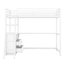 Lit mezzanine blanc avec structure en bois et en bois, bureau, tablettes et tiroirs intégrés