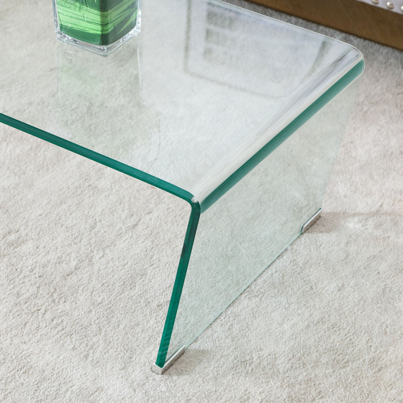 47.2" Tempered Glass Coffee Table for Living Room with V-shaped Legs