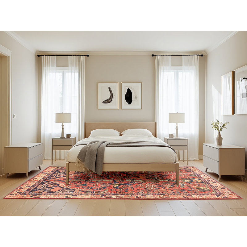 Tapis en laine orange / gris, Rectangle 5 pi x 8 pi