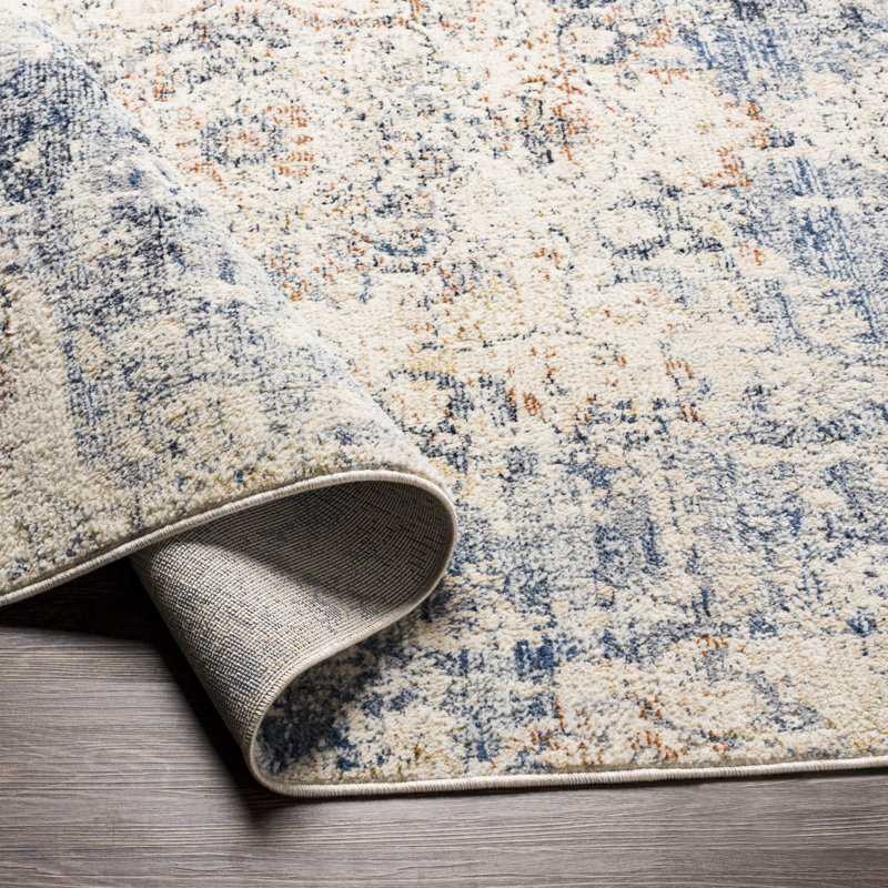 Tapis floral ivoire / bleu marine Hoisington, Rond 7 pi 8 po