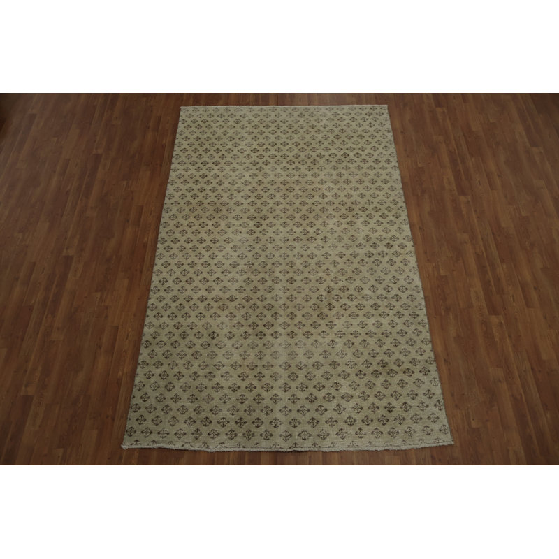 Elegant Geometric Pattern Turkish Distressed Rug 6x9