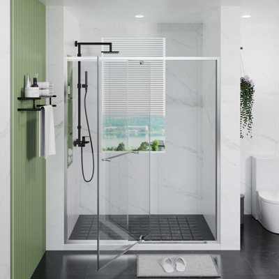 Porte de douche pivotante 60 po x 70 po avec poignée en acier inoxydable