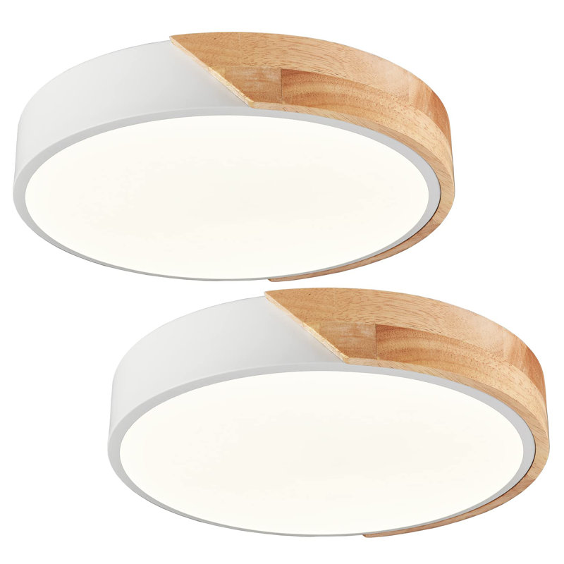 Drexton Wood LED Flush Mount Ceiling Light, White