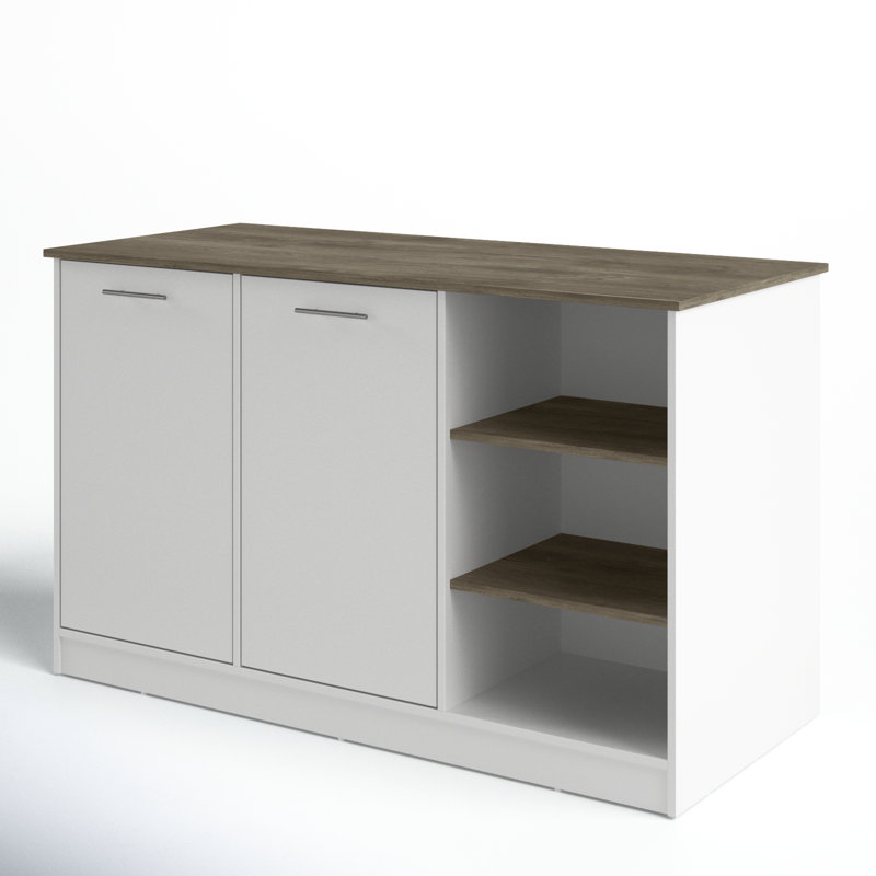 Ginger Kitchen Island, Three Open Shelves, Two Cabinets Doors With Interior Storage Option, Floorstanding Island, Kitchen Organizer And Decor