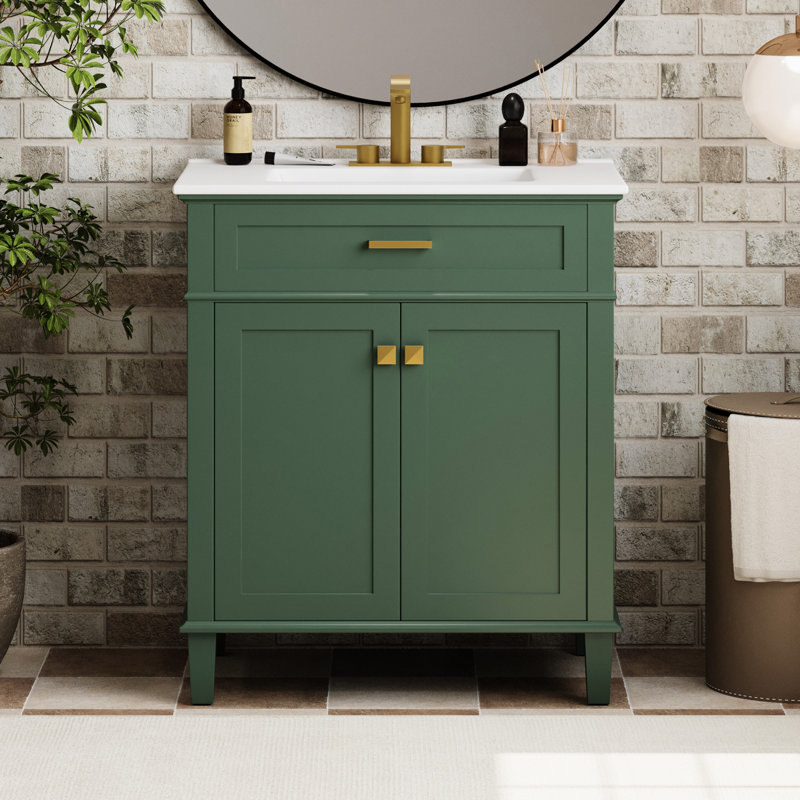 Meuble-lavabo 30 po avec vasque en céramique, Green / Gold