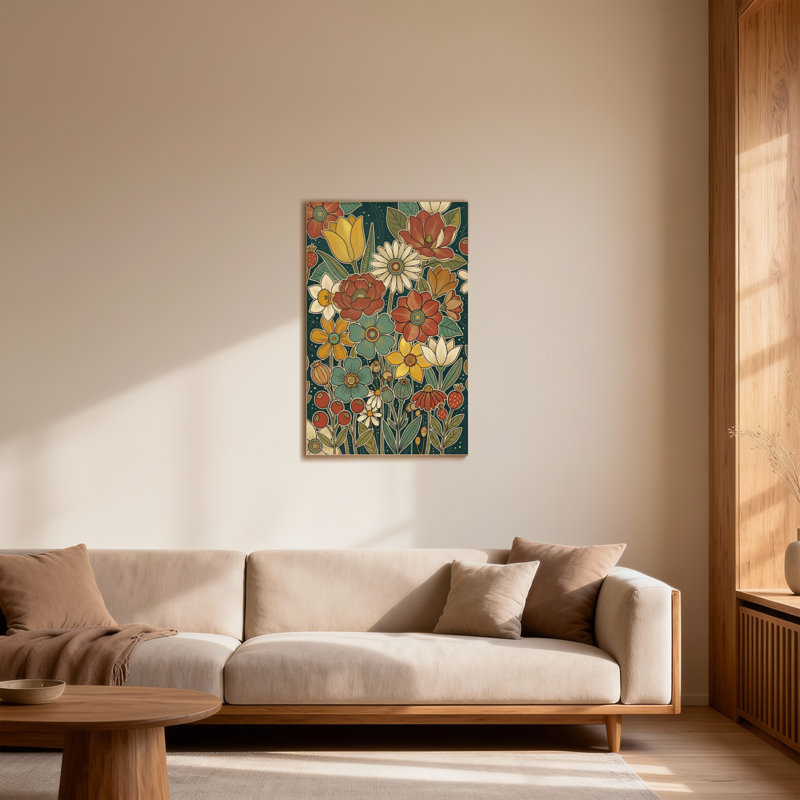 Plantes et fleurs, motif floral coloré avec diverses fleurs, H 24 po x l 16 po