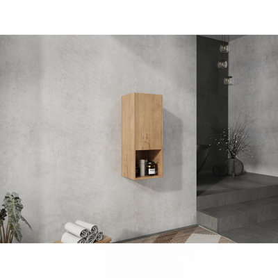 12" Bathroom Side Cabinet,Soft Close Doors,Float Mounting Design,Imitative Oak,(KD-Packing)