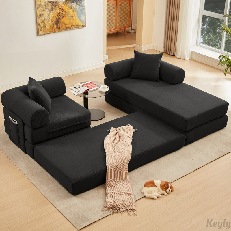 107'' Folding Cloud sofas Modular Sectional Sofa, DIY ,No Assembly, Black